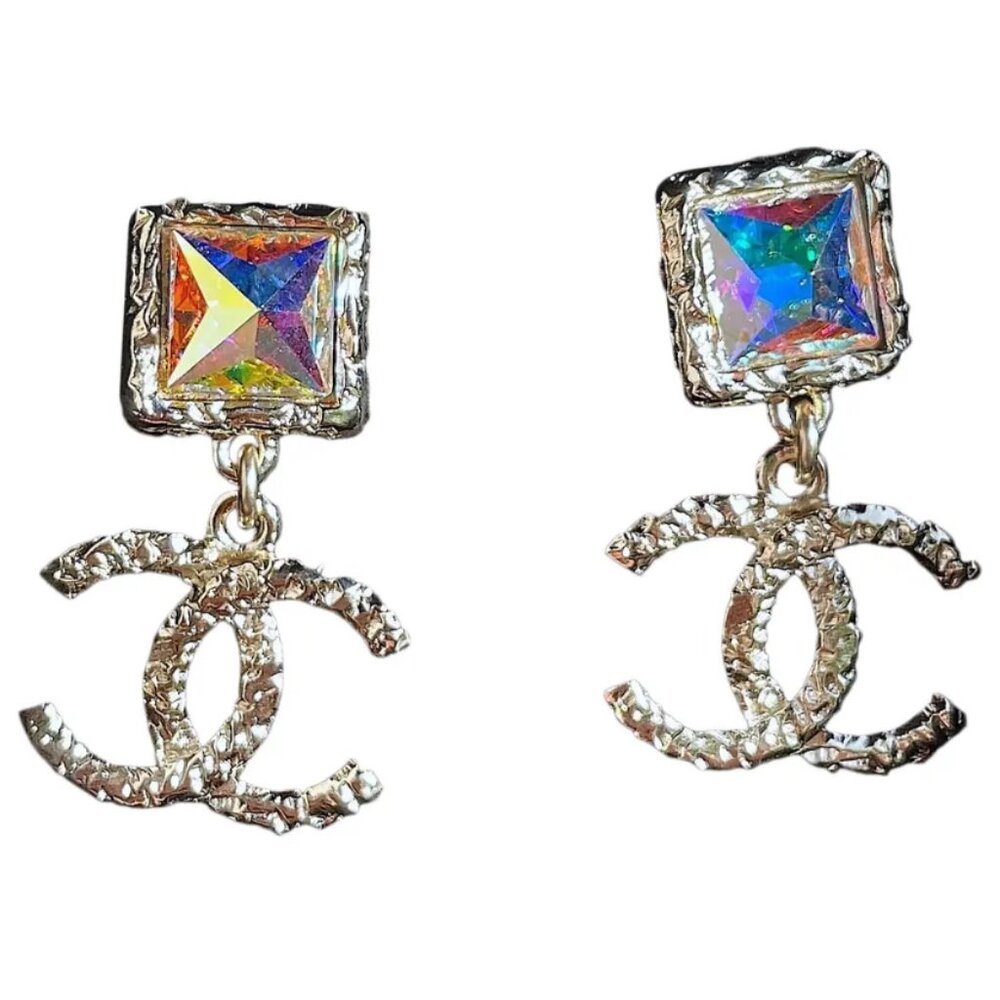 Chanel Iridescent Crystal Logo Earrings - Picture 2 of 11